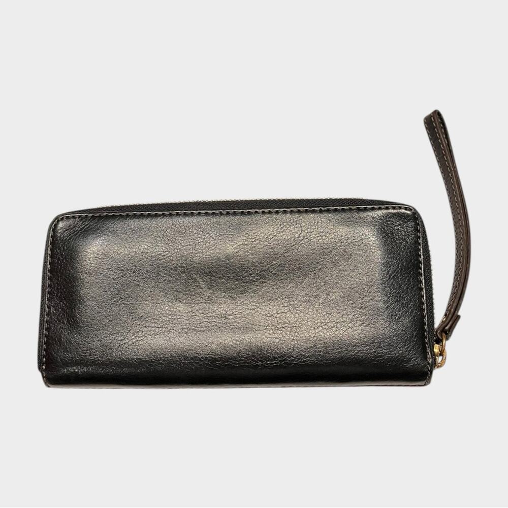 FOSSIL Black Leather Zip Wallet Wristlet with Gold Accents - Picture 3 of 6